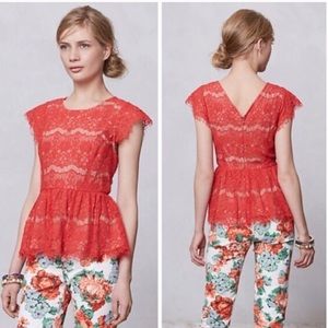 SALE Anthropologie Maeve Red Lace Peplum large